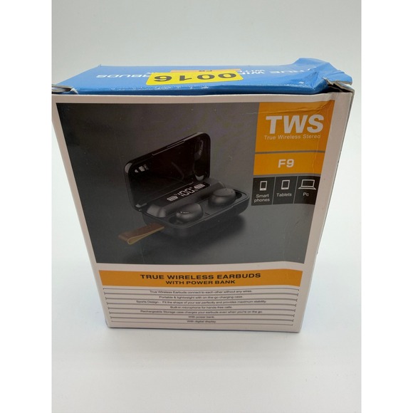 TWS BTH-F9-5 TRUE WIRELESS EARBUDS BLUETOOTH 5.0 WITH POWER BANK NEW IN BOX - Picture 2 of 4